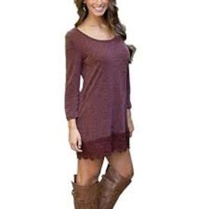 Long Sleeve A-line Lace Stitching Trim Dress